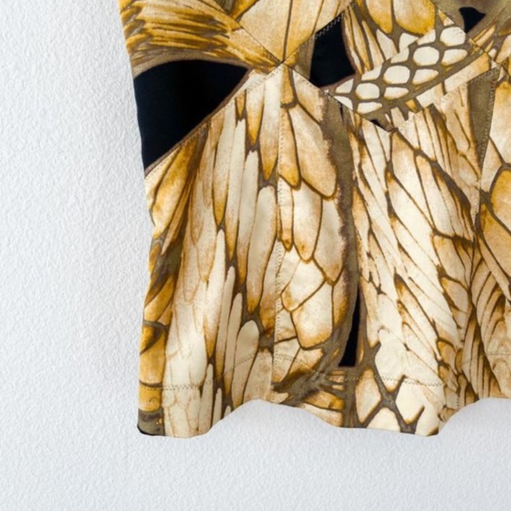Just Cavalli Gold Silk Butterly Square Neck Top - Picture 5 of 8
